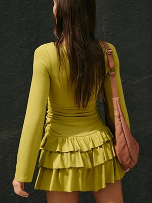 VILZSTUDIOS Sultry Ruffled Long Sleeve Mini Dress