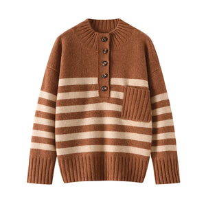 VILZSTUDIOS Cozy Striped High Neck Cashmere Sweater