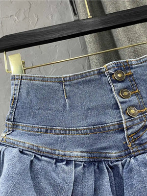 VILZSTUDIOS High Waist Vintage Denim Ruffle Jeans Skirts