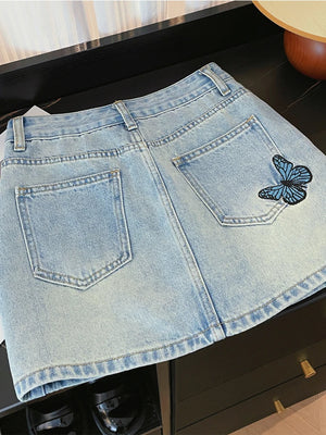 VILZSTUDIOS Korean Diamond Butterfly Embroidered High-Waist Skirt