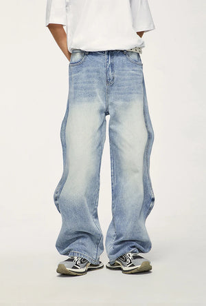 VILZSTUDIOS Vintage Washed Blue Denim Wide Jeans