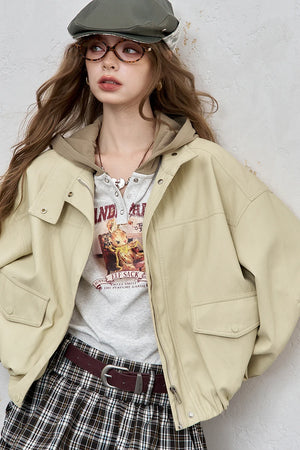 VILZSTUDIOS Y2K Streetwear Beige Loose Jacket