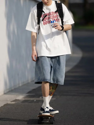 VILZSTUDIOS Blue Oversize Baggy Denim Short