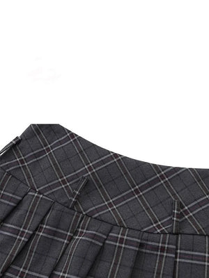 VILZSTUDIOS Retro Plaid Pleated A-Line Skirt