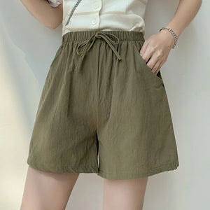 VILZSTUDIOS High Waist Linen Drawstring Shorts Pants