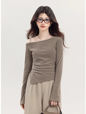 VILZSTUDIOS Asymmetrical Off Shoulder Knitted Long Sleeve Top