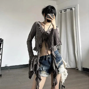 VILZSTUDIOS Fairycore Lace-Up Butterfly Sleeve Blouse