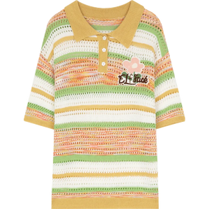 VILZSTUDIOS Striped Knitted Sweet Loose T-Shirt