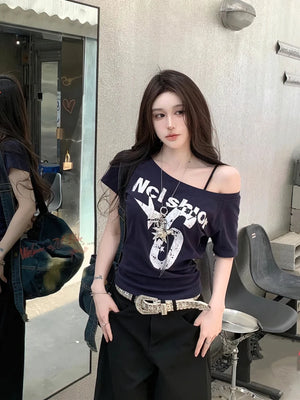 VILZSTUDIOS Vintage Y2K Off Shoulder T-Shirt