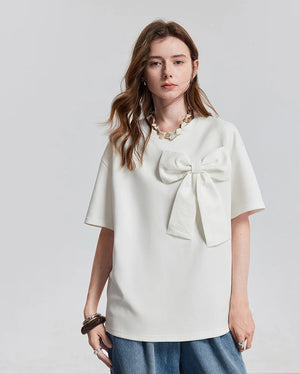 VILZSTUDIOS Stylish Short Sleeve Bowknot T-Shirt