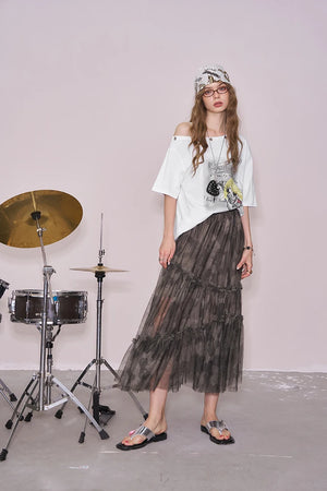 VILZSTUDIOS Cool Printed Off Shoulder Sleeve T-Shirt