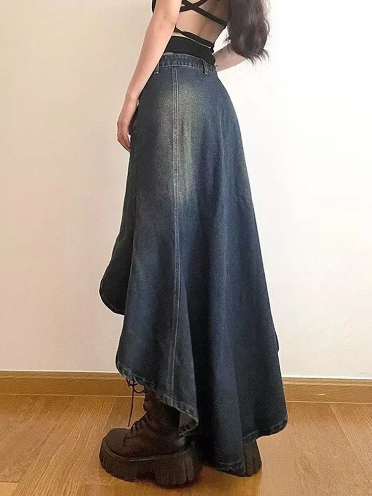 VILZSTUDIOS Blue Asymmetrical Denim Skirt