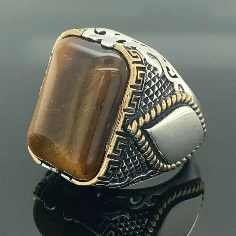 VILZSTUDIOS Yellow Black Stone Personality Silver Ring
