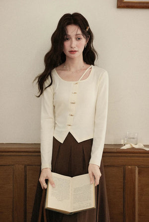 VILZSTUDIOS Apricot Elegant Metal Button Slit Cardigan