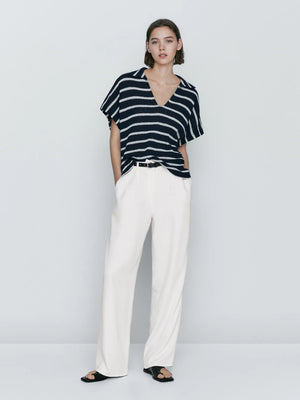VILZSTUDIOS Casual Striped Polo T-Shirt