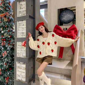 VILZSTUDIOS Cozy Strawberry Knit Cardigan