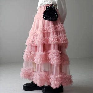 VILZSTUDIOS Ethereal Tiered Ruffled Mesh A-Line Skirt