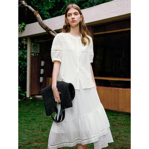 VILZSTUDIOS Lyocell Jacquard Spliced A-Line Skirt