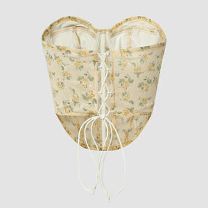 VILZSTUDIOS Floral Lace-Up Strapless Corset Crop