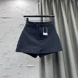 VILZSTUDIOS Vintage Black Gothic A-Line Denim Skirt