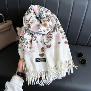VILZSTUDIOS New Winter Warm Cashmere Scarf for Women Embroidery Pashmina Blanket Thick Shawl Wrap Neckerchief Fashion Bufanda Echarpe Poncho