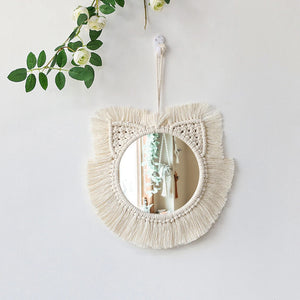 VILZSTUDIOS Decorative Mirrors Wall Decor Macrame Round Mirror Boho Home Decor Mirrors for Bedroom Living Room Bathroom Baby Room Decoration