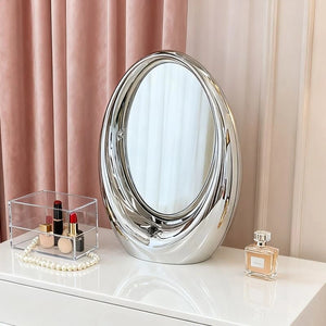 VILZSTUDIOS Korean Creative Oval Makeup Mirror Laser Double-sided Cosmetic Mirror Living Room Dressing Table Rotatable Mirror Home Decor
