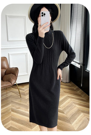 VILZSTUDIOS Cozy Wool High Neck Knitted Midi Dress