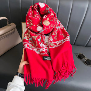 VILZSTUDIOS New Winter Warm Cashmere Scarf for Women Embroidery Pashmina Blanket Thick Shawl Wrap Neckerchief Fashion Bufanda Echarpe Poncho