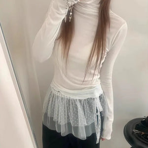 VILZSTUDIOS White Lace Polka Dot Embroidered Skirt
