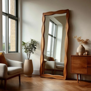VILZSTUDIOS Vintage Style Solid Wood Tempered Mirror Full Length Floor Mirror for Home Living Room Bedroom Women's Dressing