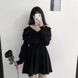 VILZSTUDIOS Black Solid Gothic Mini Dress