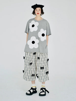 VILZSTUDIOS Gray Cotton Applique Short-Sleeved T-Shirt