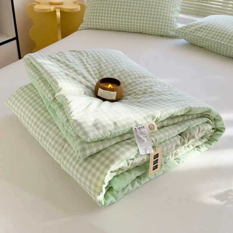 VILZSTUDIOS Lightweight Green Plaid Summer Quilt Blanket