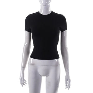 VILZSTUDIOS Solid Casual Cropped Short Sleeve T-Shirt