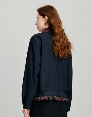 VILZSTUDIOS Patchwork Plaid Retro Navy Jacket