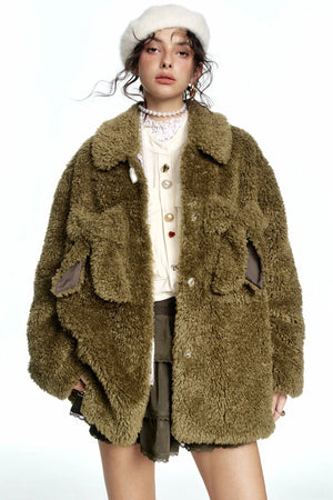 VILZSTUDIOS Y2K Olive Bowknot Pockets Jacket