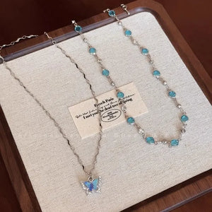 VILZSTUDIOS Romantic Blue Crystal Butterfly Necklace