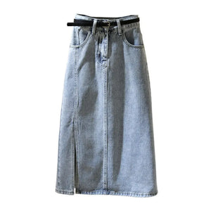 VILZSTUDIOS Light Blue High Waist Denim Midi Skirt