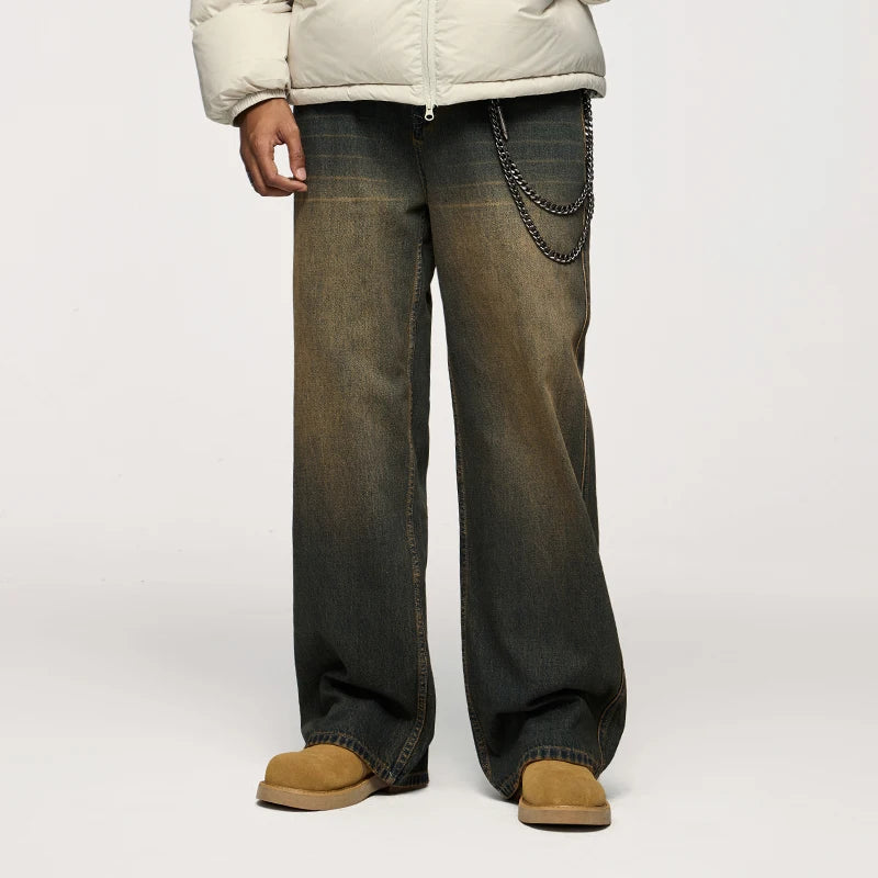 VILZSTUDIOS Vintage Retro Washed Stretch Straight Jeans