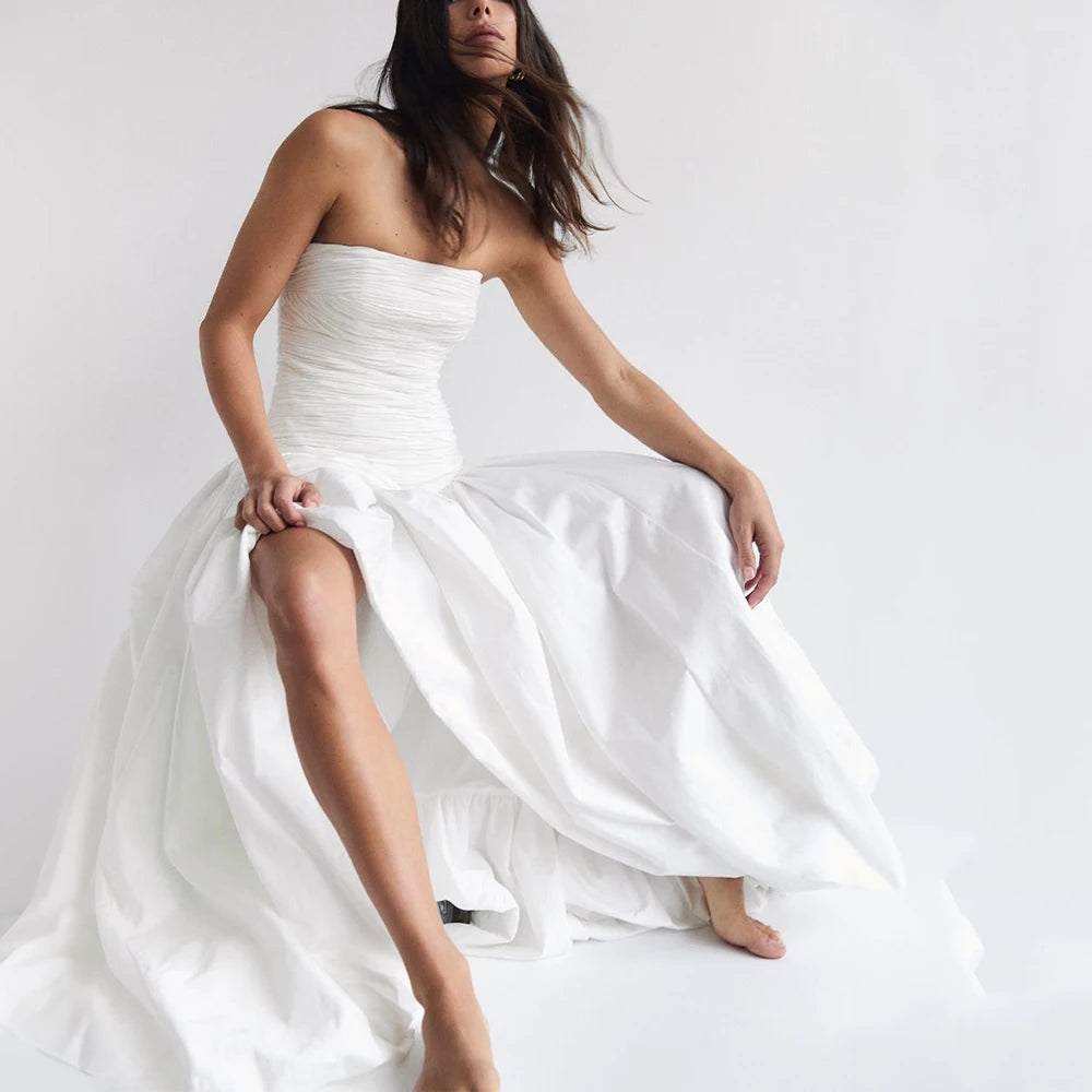 VILZSTUDIOS Slim Elegant Pleated Cotton Wrap Dress