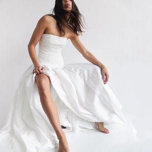 VILZSTUDIOS Slim Elegant Pleated Cotton Wrap Dress