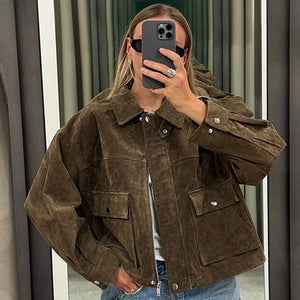 VILZSTUDIOS Elegant Green Faux Suede Jacket