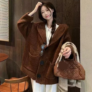 VILZSTUDIOS Oversized Loose Knitted Hooded Cardigan