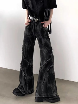 VILZSTUDIOS Black Washed Stacked Flare Denim Jeans