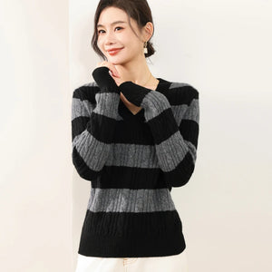 VILZSTUDIOS Cozy Wool Color Block V-Neck Sweater