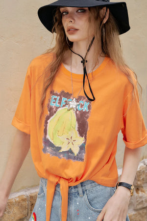 VILZSTUDIOS Fruit Printed Lace-Up Casual T-Shirt