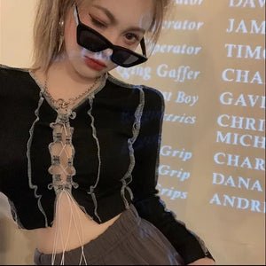 VILZSTUDIOS Gothic Aesthetic Drawstring Crop Top