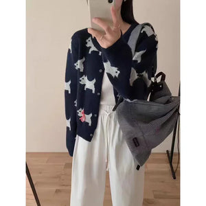 VILZSTUDIOS Cozy Jacquard Knit Bow Cardigan