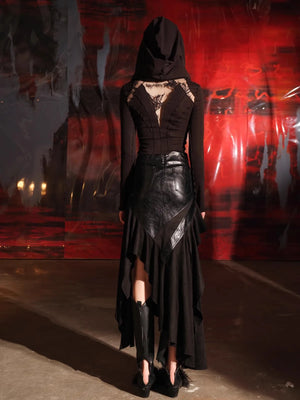 VILZSTUDIOS Luxury Brown Patchwork PU Leather Skirt